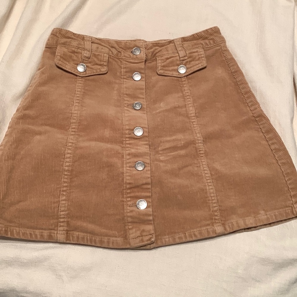 Y2K Hot Kiss Corduroy Tan Skirt - Buttoned Down Front - Size 5